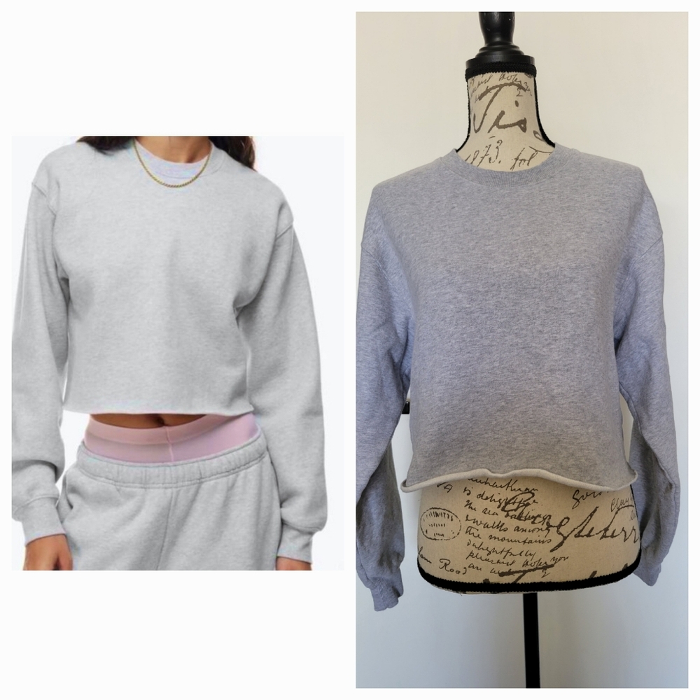 Aritzia TNA Sweatfleece Cozy Fleece Cropped‎ Sweatshirt Medium - Grey